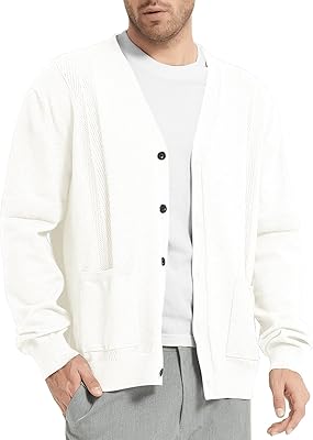 Donason Herrkofta Långärmad stickad tröja V-ringad bomullskofta med fickor och knappar, herr casual klassisk Cardigan tröja höst vinter stickat
