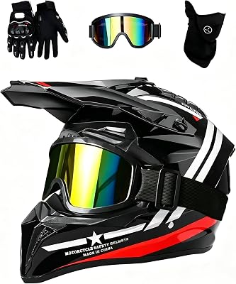 Motocross MTB Helm Fullface, Erwachsener Cross Helm，Röd：S-M(55-58CM)