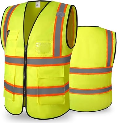 CCSOVO Hi-Vis-västar för kvinnor män hög synlighet, reflekterande säkerhetsvästar, andas med ficka dragkedja för byggandet Oudoor-arbete, möt ANSI/ISEA-standard, Duk-Gul, XL