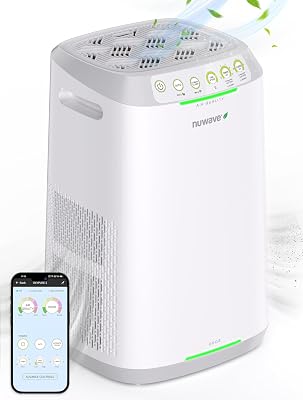 Nuwave Luftrenare för stora rum i hemmet, tvättbart och återanvändbart Bio Guard-filter, luftrenare för rök, damm, pollen, tar bort upp till 100 % partiklar 3 gånger mindre än HEPA, sovläge, 47351V01