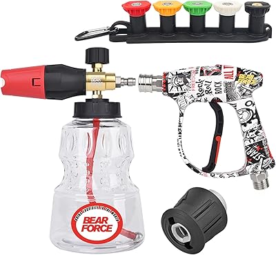 BEAR FORCE Högtryckstvätt sprutpistol M22-ID14 mm och 1/4 tum snabbkoppling snöskumspruta 1 l set för lavendel, för vax, för Elitech tryckbricka, biltvätt, bilrengöring, bilvårdsdetaljer