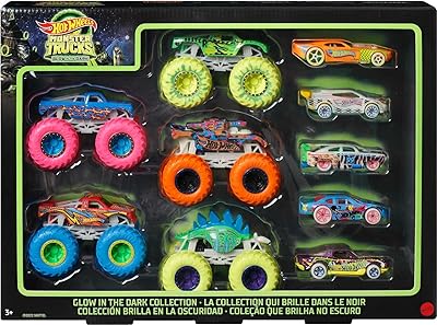 Hot Wheels Glow in the Dark Monster Trucks Leksaksbil, Flerfärgad, Från 3 år x 10 stycken