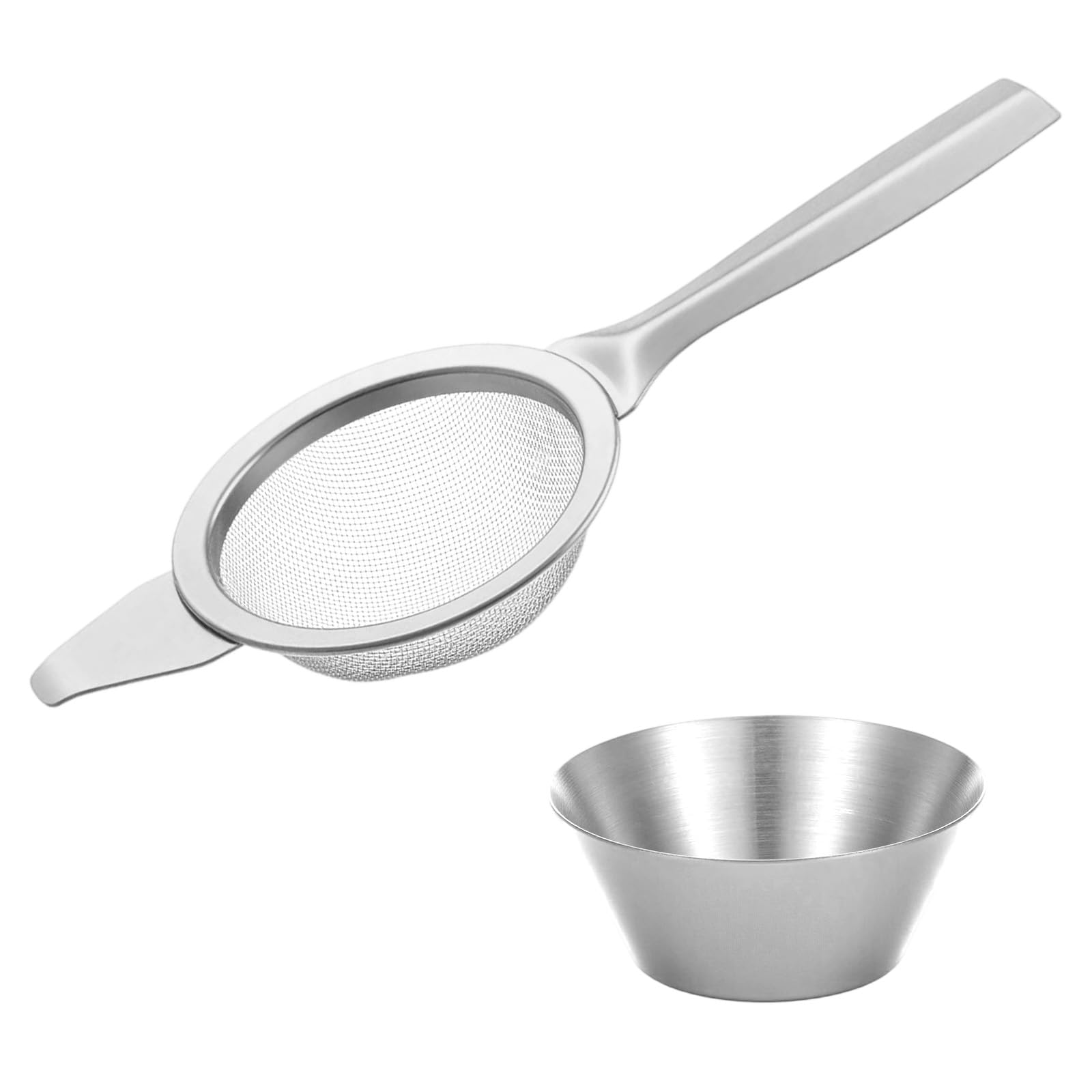 DOPENSPI Matcha sil med kopp av rostfritt stål, 6 cm mini hushållssil finmaskig sil matcha kopp kökssil med förstärkt handtag för att sikta av kaffe, droppa (silver)