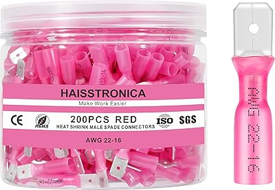 Haisstronica Set med 200 st 22-16 kaliber värmekrympbara hankontakter röd