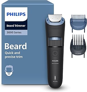 Philips Beard Trimmer series 3000 – Självslipande metallblad, 40 fasta inställningar, lyft och trimma-kam, 100% vattentät, batteriindikator, usb-laddning, Model BT3660/15