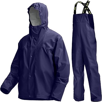 PRO Regnställ Herr PU Vattentät - Vattentät regnjacka & hängselbyxa – slitstarkt regnset för bygg, fiske & outdoor(Blue,XL)