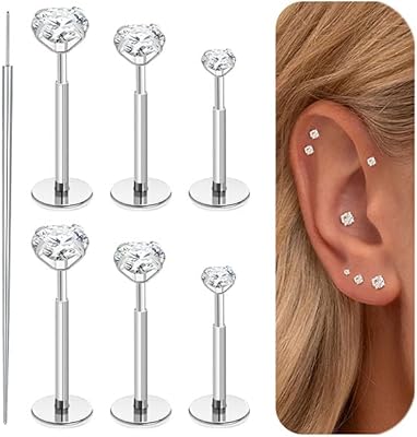 Sweetkiki 20 g trådlösa örhängen med platt rygg, guld, tragus, labret, läpp, snäcka, helix, piercing, smycken, allergivänligt, kirurgiskt stål, push in platt rygg, näsa, stiftörhängen för kvinnor och