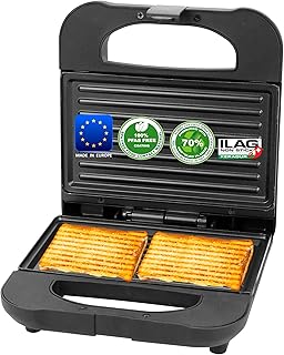 Emerio ILAG (Xeradur 2) Sandwichmaker Paninigrill tillverkad av cirka 70 % återvunnen plast, mycket hållbar, 700 W, ST-130038