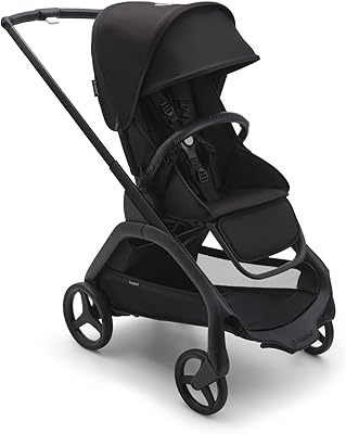 Bugaboo Dragonfly City barnvagn, lättviktiig, kompakt barnvagn som kan styras med en hand, lätt att fälla ihop, full fjädring, XL bagagekorg under sittdel, svart chassi & nattsvart sufflett