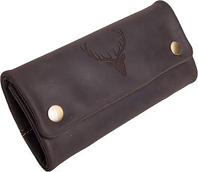 ANDERS Tobaksväska, tryckknappar med gravyr I läderdesign Tyskland, Mörkbrun-motiv3, U, cigarettfodral
