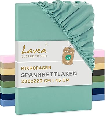 Lavea® Täcklakan 200x220 cm – mjukt och andningsbar mikrofiber – för madrasser upp till 35 cm – med resår runt om – oeko-tex certifierad – Eukalyptusgrön