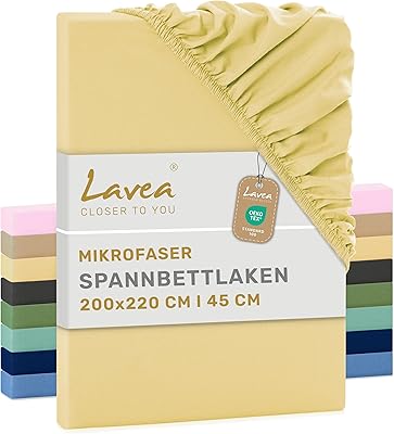 Lavea® Täcklakan 200x220 cm – mjukt och andningsbar mikrofiber – för madrasser upp till 35 cm – med resår runt om – oeko-tex certifierad – Beige