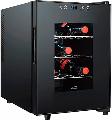 Lacor - 69671 - Vinskåp med 12 flaskor, vinkyl, termoelektrisk kylare, justerbar temperatur, avtagbara hyllor, tyst, vibrationssäkert system, rostfritt stål, 34,5 x 48 x 47 cm