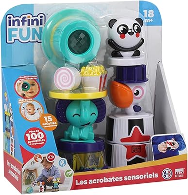 Infini Fun, Sensoriska akrobater, förstaåldersleksak, sensorisk lekleksak, stapelleksak och formsorterare, kalejdoskop, flerfärgad 25 cm