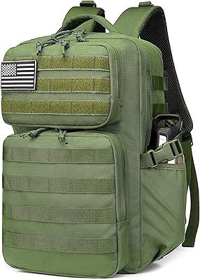 Wotony Militär taktisk ryggsäck för män, vattentät dagväska, 3 dagars överfallspaket Molle-väska med vattenflaskhållare (militärgrön, 30 L)