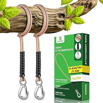 Gungfäste rep 150 cm, 2 st hängmatta upphängning rep, träd hängstol balkfäste med rostfritt stål krok för inomhus utomhus trädgunga hängstol bo gunga yoga, naturlig