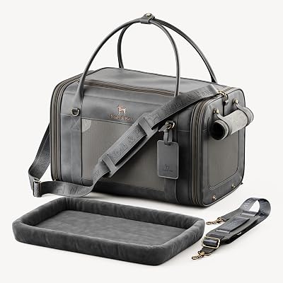 Noah & Paw Mjuk Kattbur Liten Hundbärväska för Små Hundar, TSA-Godkänd Flygbolag 46x28x28cm Kattbur, Reseväska för Husdjur, Liten Bench, Madrass Ingår, Antracit Konstläder