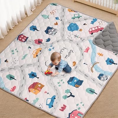 COMOMY XXL babymatta, 180 x 200 cm, tjock och vadderad lekmatta för golv, stor hopfällbar och halkfri motoriserad matta, maskintvättbar, perfekt för vardagsrum och sovrum, gråvit