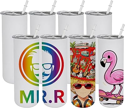 MR.R 8-pack sublimeringsglas blank 59 ml rak tunn tumlare med sugrör, rostfritt stål dubbelvägg isolerad tumlare för tumbler pressmaskin
