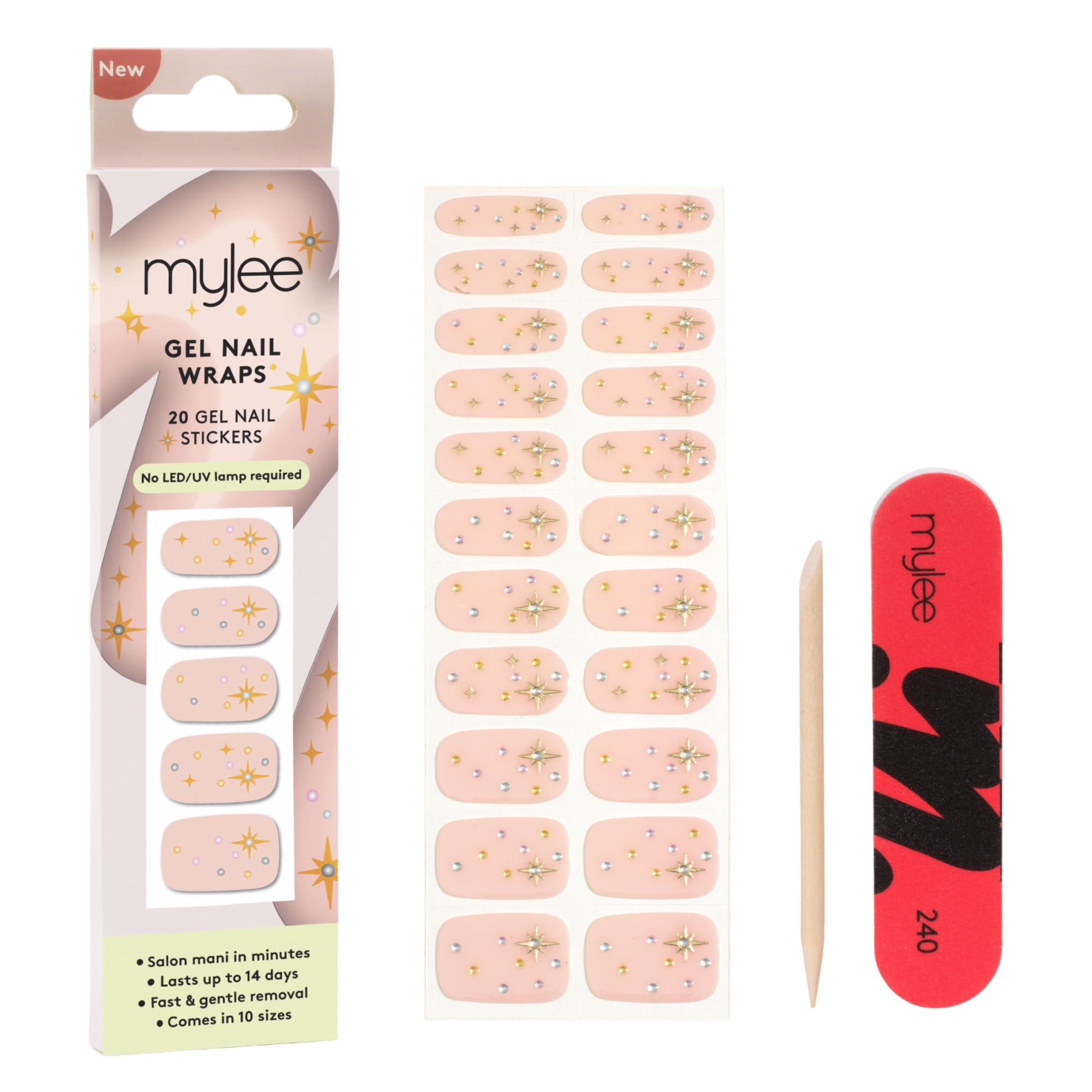 Mylee Gel Nail Wraps [Tinsel Twinkle] - Party Season Collection - 20 förhärdade gelklistermärken för omedelbar manikyr, Ingen lampa behövs, Långvarig, Lätt att applicera