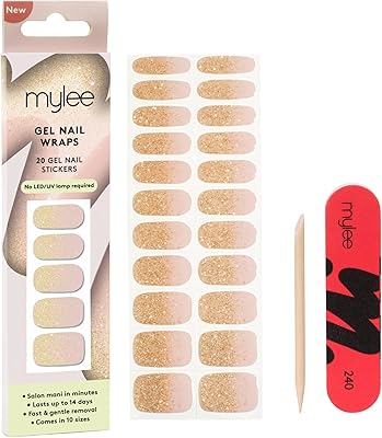 Mylee Gel Nail Wraps [Pink Champers] - Party Season Collection - 20 förhärdade gelklistermärken för omedelbar manikyr, Ingen lampa behövs, Långvarig, Lätt att applicera