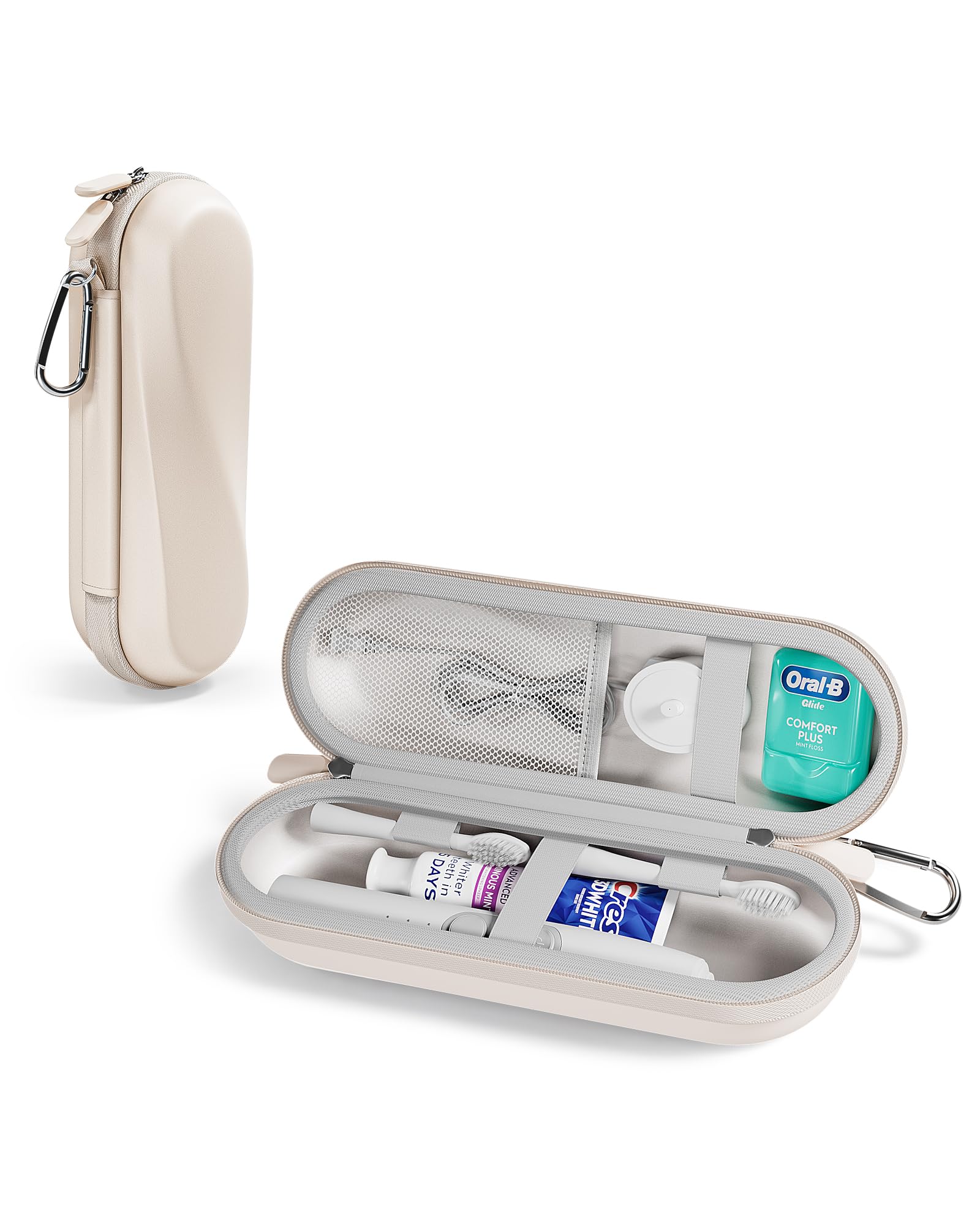 ProCase Resväska för elektrisk tandborste för Oral-B Pro/iO/Smart & Philips Sonicare, universell vattentålig hård skyddande förvaringsväska med nätficka för tillbehör – L, beige