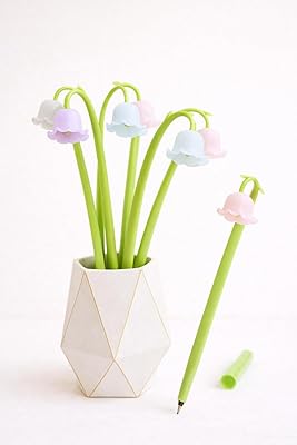Aurus färgskiftande blompennor – set med 5 Lily of the Valley Bell söta kulspetspennor i silikon för kvinnor, gåvor och skrivbordsdekor