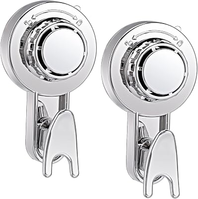OOTSR 2 st vakuumsugkoppskrokar hållare klistra på fönster slät vägg dusch kök badrum handduk hängande krok organiserare för handduk badrock och luffa, krokar ingen borr (silver)