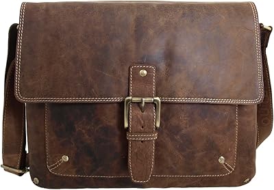 Shalimar Laptopväska Messenger Bag/axelväska av oljat läder för 13-tums bärbara datorer, Naturlig buckskin, Maße (BxHxT): ca. 37x28x14 cm, Vintage Messenger Bag