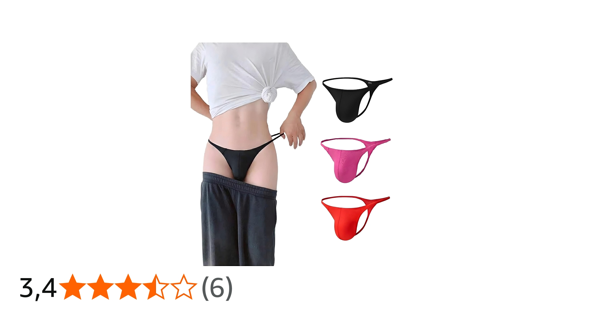 CELESTIX Men's Seamless Thong Underwear 3-Pack - Ultra Soft Nylon T-Back G-String for Comfort & Support, Sexy Low Rise Briefs Black/Pink/Red(L)