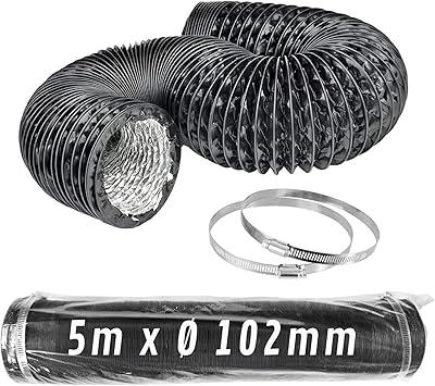 CONTROL GARDEN Flexibelt rör aluminium svart färg Ø 102 mm längd 5 m | luftkanal + 2 stålklämma | flexibel slang luftdragare