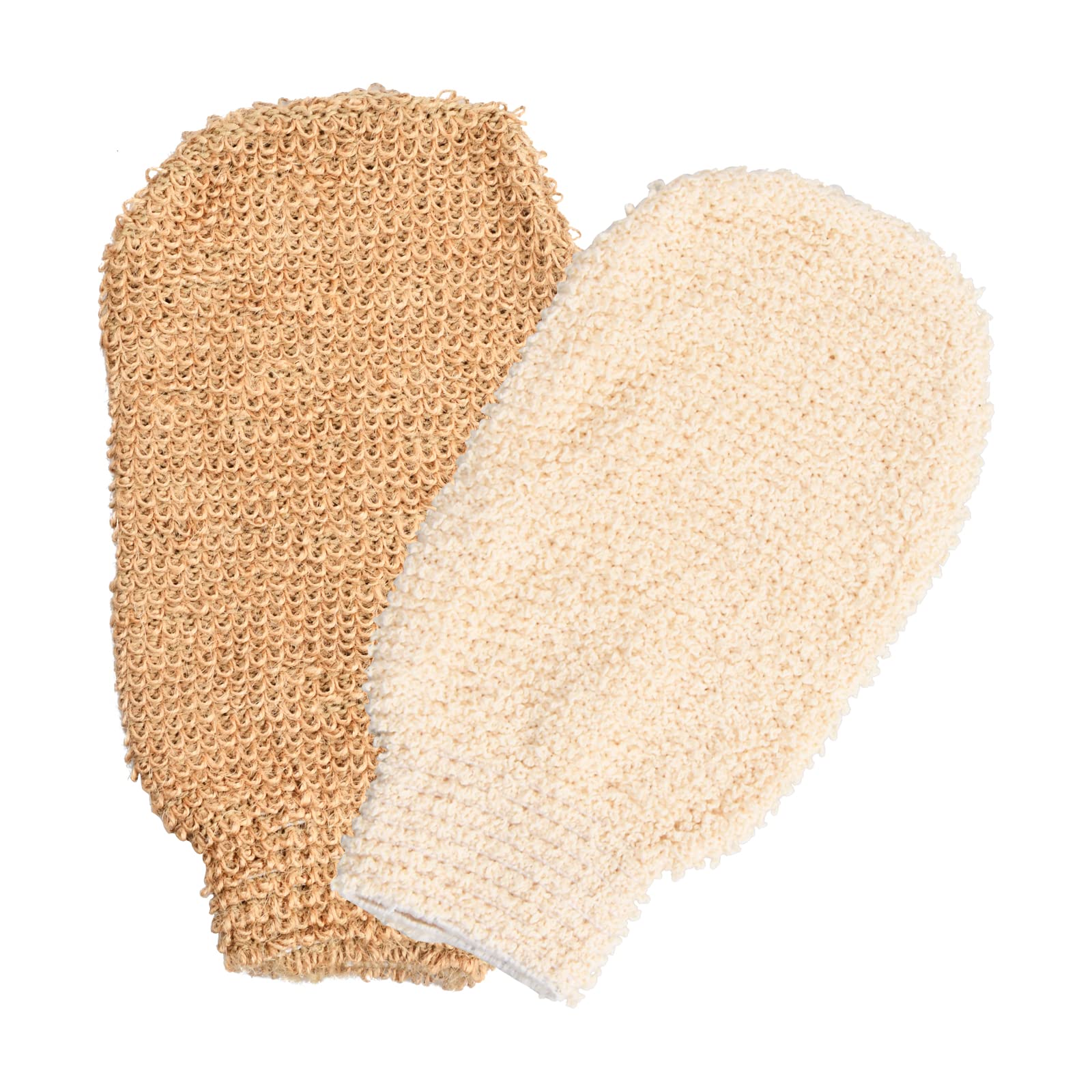 Två par exfolierande handskar, linne exfoliating gloves, hamamhandske lämplig för varje hand, massagehandske, exfolierande handske kropp (aprikos, kaki)