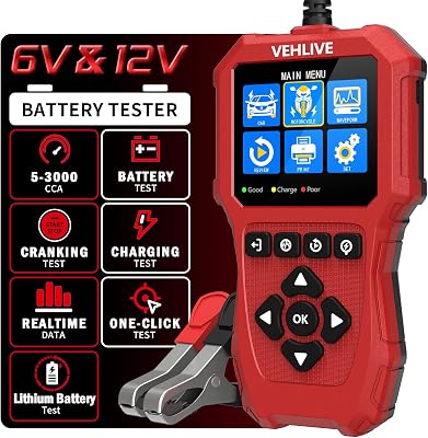 Bilbatteritestare 6 V/12 V med litiumbatteritest, VEHLIVE BT910 5-3000CCA batteritestare, bilgeneratortestare för laddning- och startsystem