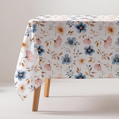 GAMUSI Bordsduk fläckbeständig bomull blommig rektangulär beröringstyg 160 x 200 cm, beige
