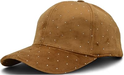 styleBREAKER Sammet Baseballkeps med strass och nitar,Camel