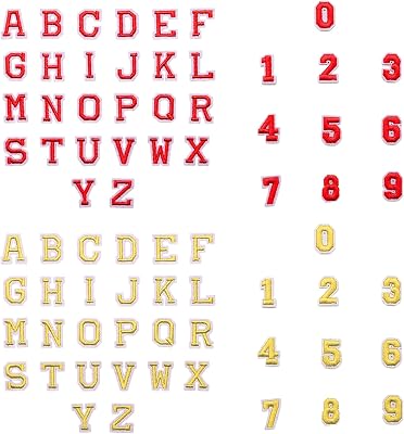 72 st påstrykningsbara lappar med strykjärn och siffror, alfabetet A–Z och nummer 0–9 guld och rött, broderade strykmärken för kläder, jackor, hattar, väskor, jeans, gör-det-själv-reparation och