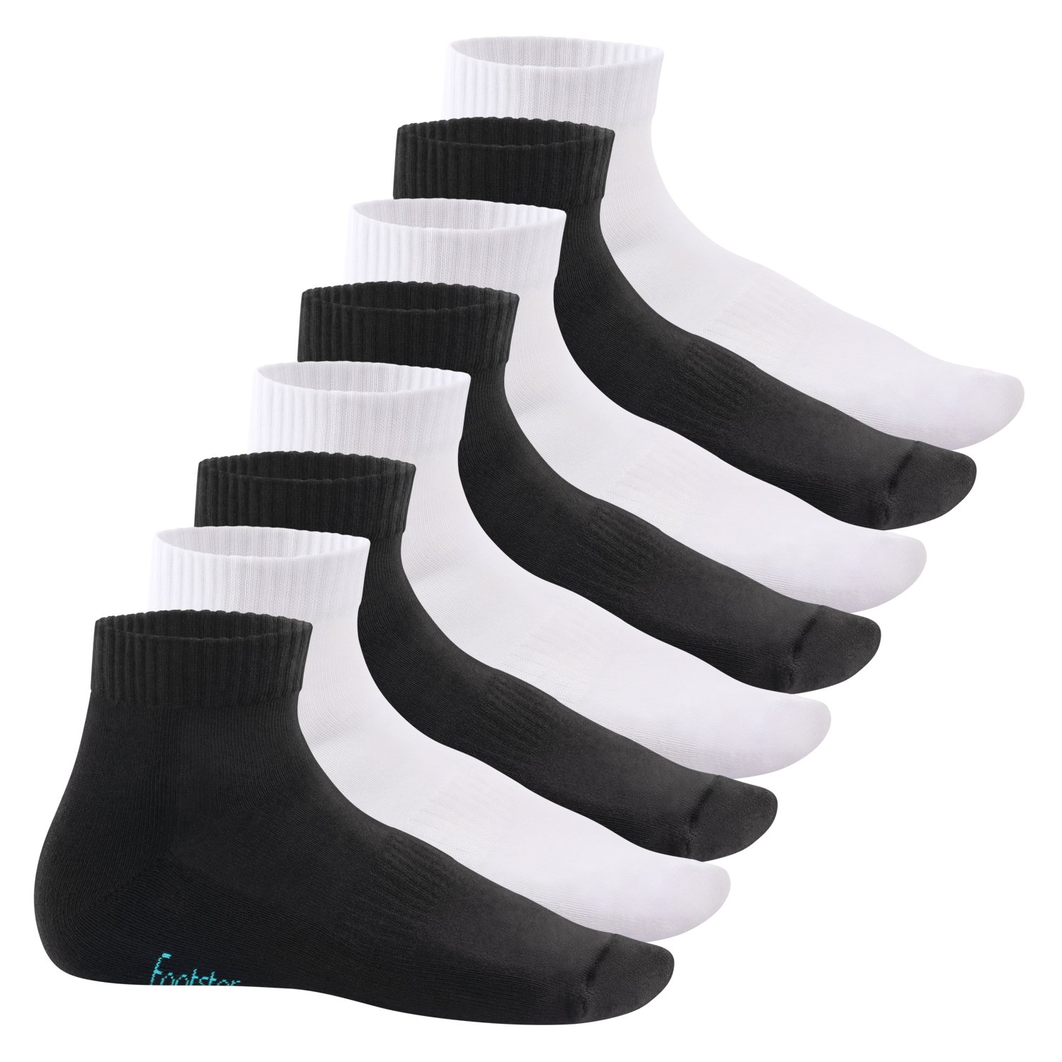 Footstar Strumpor med kort skaft för kvinnor och män med frottésula (8 par), Sneak It!, Svart-vit, 43-46 EU