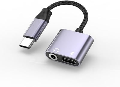 Vomtaric USB C till 3,5 mm ljuduttag med PD-laddning, 60 W, 2-i-1 USB C-adapter HiRes 96kHz 24 bit, AUX-hörlursuttag och typ-C-port för smartphone surfplatta bärbar dator