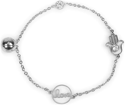 styleBREAKER Armband i rostfritt stål med Fatimas hand för dam,Silber