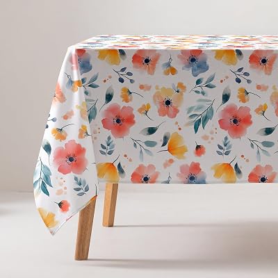 GAMUSI Bordsduk fläckbeständig bomull blommig rektangulär beröringstyg 160 x 300 cm, beige