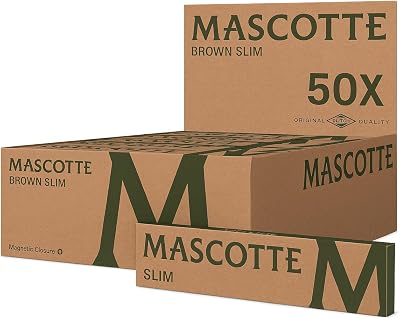 Mascotte® Brown Slim Magnet 34 x 50 boekjes | Ongebleekt Lange Vloei | Ej blekt | Liten i dunne Vloei met Magneetsluiting | 1700 Vloeitjes