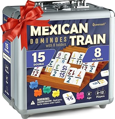 Queensell mexikanska tågdomino set dubbel 15 numrerade med 8 hållare
