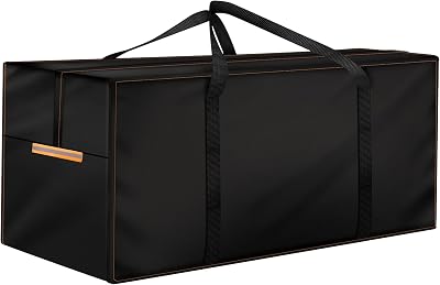 Enzeno Utomhus kudde förvaringsväska, 420D uteplats möbler kudde förvaringsväska med dragkedja och handtag, trädgårdskudde organiseringsskydd med reflekterande remsor 176 x 76 x 56 cm svart