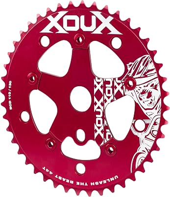 XOUX RAZEN 44T Chainring w/Spider 1/8" 110/130mm Old School BMX, Red