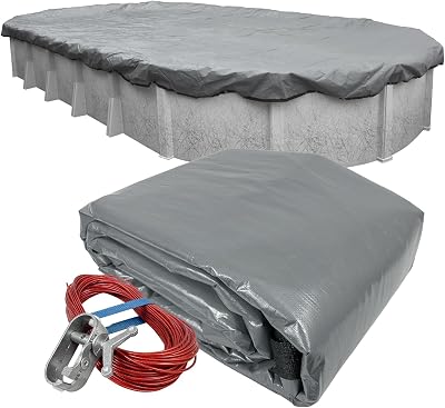 Robelle 5,5 x 7,3 m industriell grå vinter ovalt poolöverdrag för pooler ovan marken, 1,2 m överlappning (6,7 x 8,5 m täckstorlek), solid 14 x 12 vertikalt, 130 g/yd2, 20 års garanti, stil: 301824-4