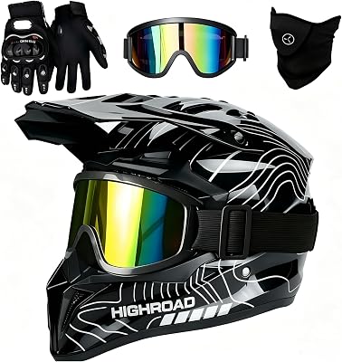 Motocross MTB Helm Fullface, Erwachsener Cross Helm，Vit：L-XL(59-62CM)