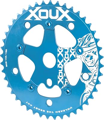 XOUX RAZEN 44T Chainring w/Spider 3/32" 110/130mm Old School BMX, Blue