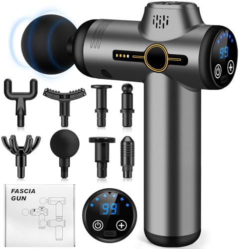 AQXONG Mini muskelmassagepistol, ultra tyst massagepistol, 99 hastigheter, 8 massagehuvuden, LCD-skärm, bärbara elektriska massageapparater för muskel smärtlindring