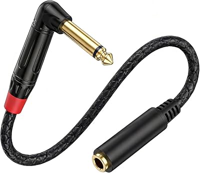 90 grader 1/4 tums hörlurar förlängningskabel, högervinkel 6,35 mm TRS stereo kontakt hane till hona ljuduttag förlängare för förstärkare, gitarrer och hemmabiosystem (stereo, 180, centimeter)