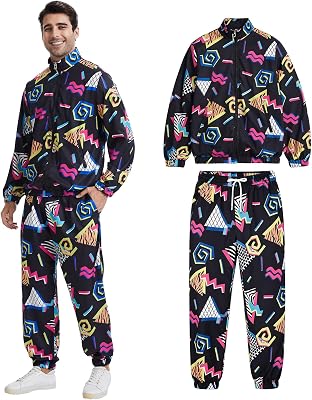 Mäns 80-tals outfit kostym retro memphis print disco för ...